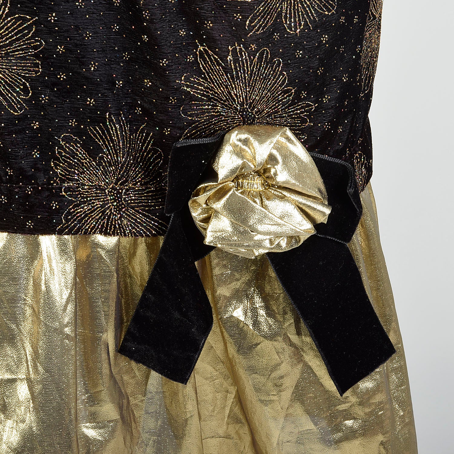 2XL-3XL 1980s Kelli Kaye Black Velvet Long Sleeve Glitter Prom Dress