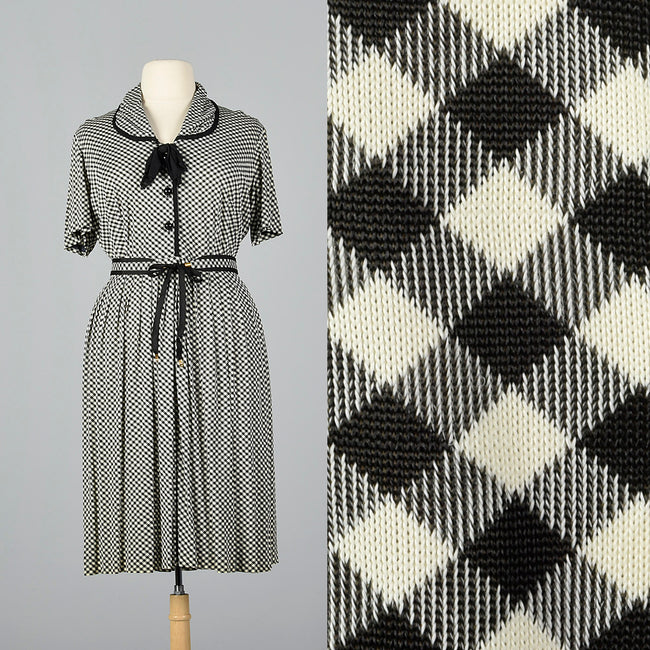 1950s Black and White Gingham Dress