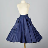 1950s Blue Circle Skirt with Patch Pockets