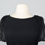 1950s Black Silk Dress with Soutache Trim Waist