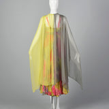 1960s Silk Floral Dress with Color Block Cape