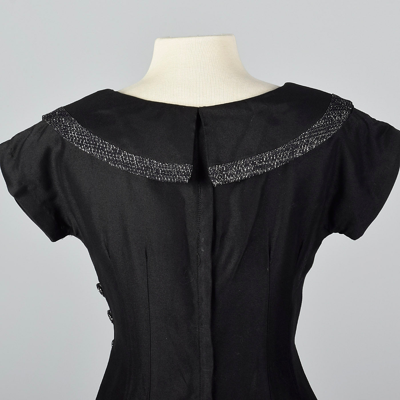 1950s Little Black Dress with Silver Lurex Trim