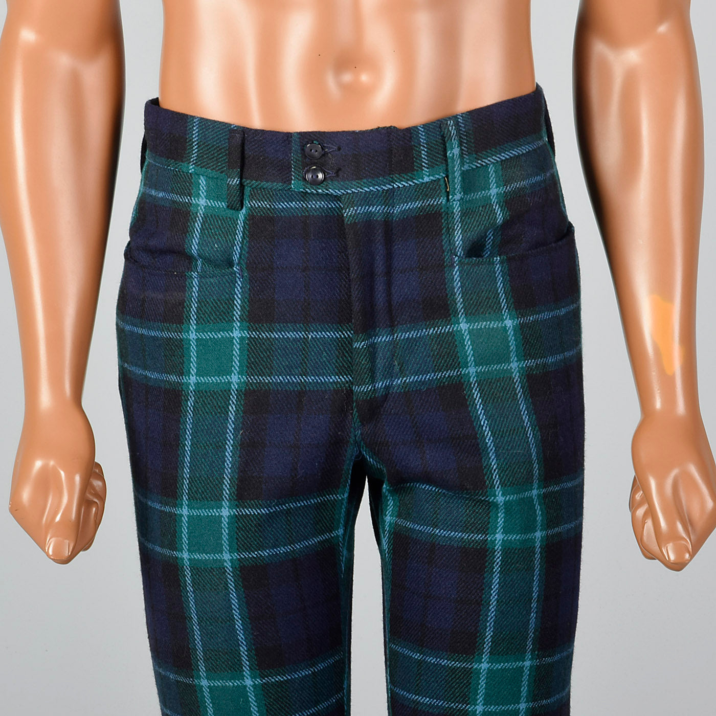 1970s Mens Deadstock Plaid Bell Bottom Pants