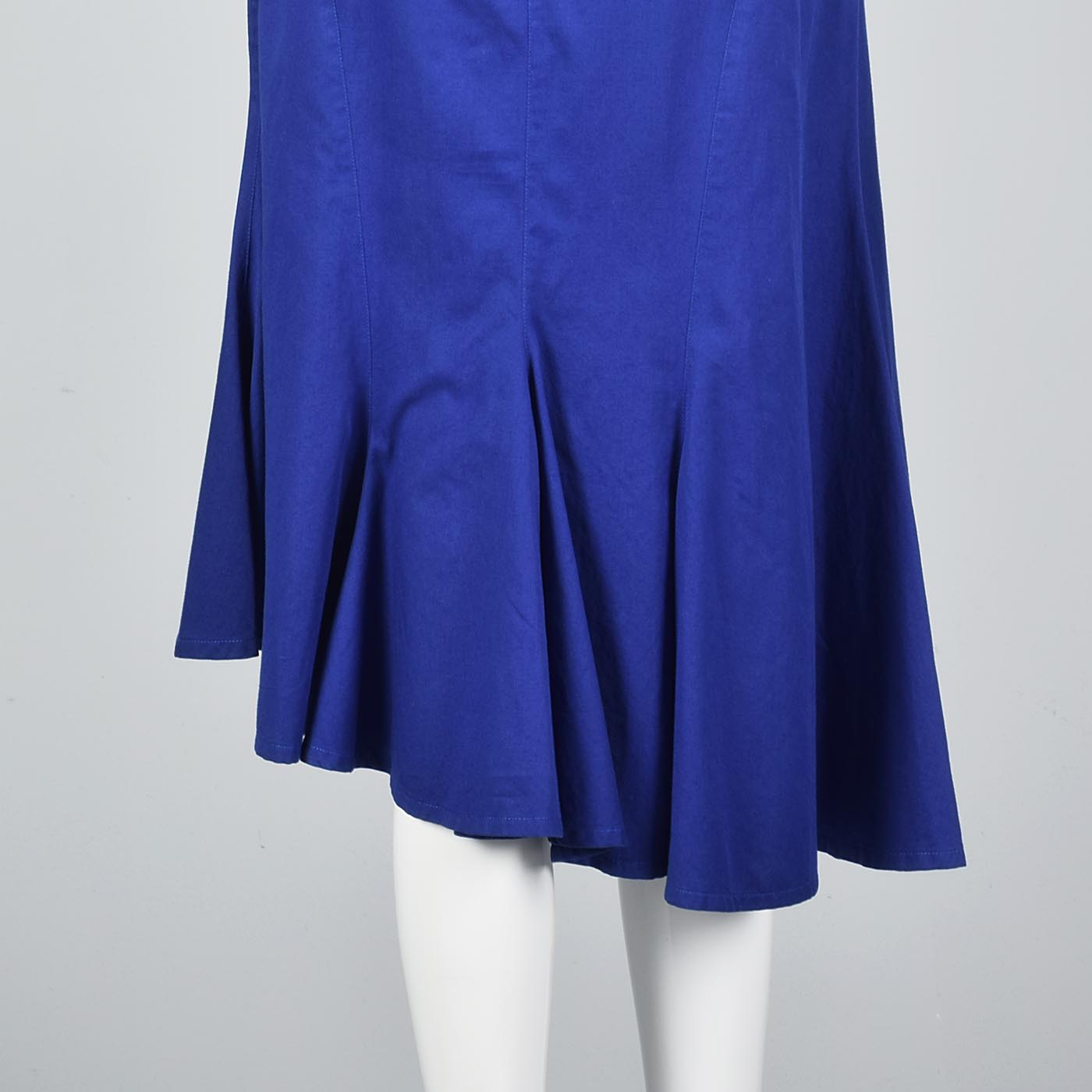 1980s Thierry Mugler Royal Blue Cotton Summer Dress with Asymmetric Hem