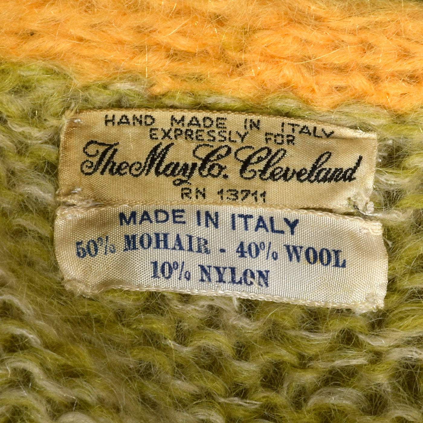 1950s Green Mohair Cardigan with Yellow Trim