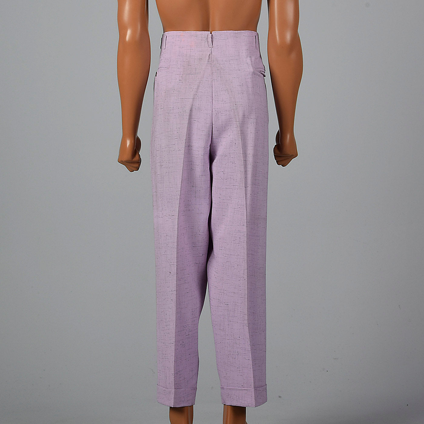 1950s Mens Hollywood Waist Pants Lavender Rayon with Gray Flecks