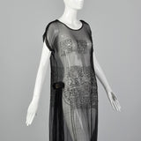 1920s Beaded Sheer Black Dress with Hip Sashes