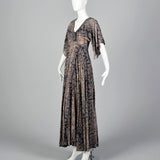 1970s Black Flowy Maxi Dress