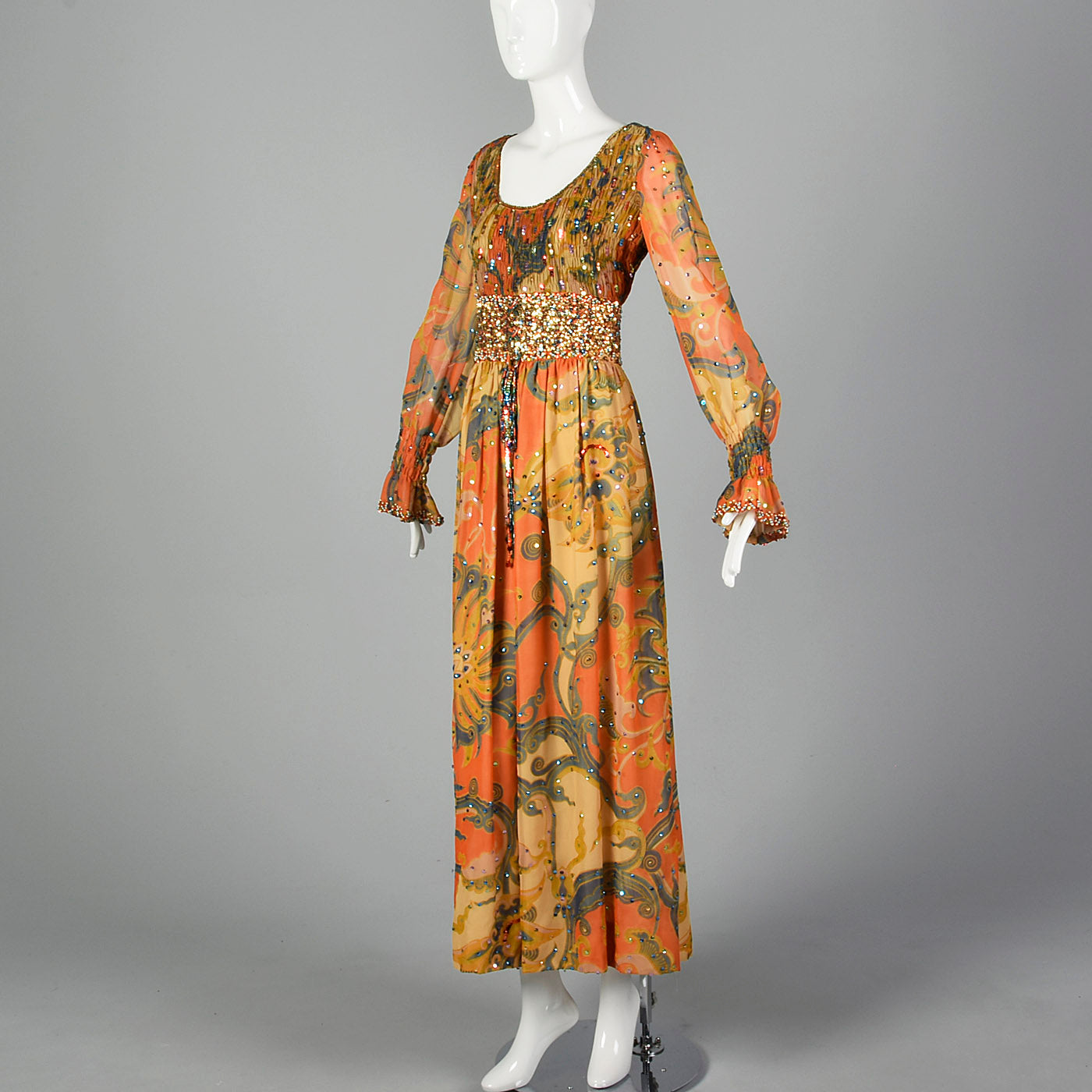 1970s Valentina Beaded Maxi Dress