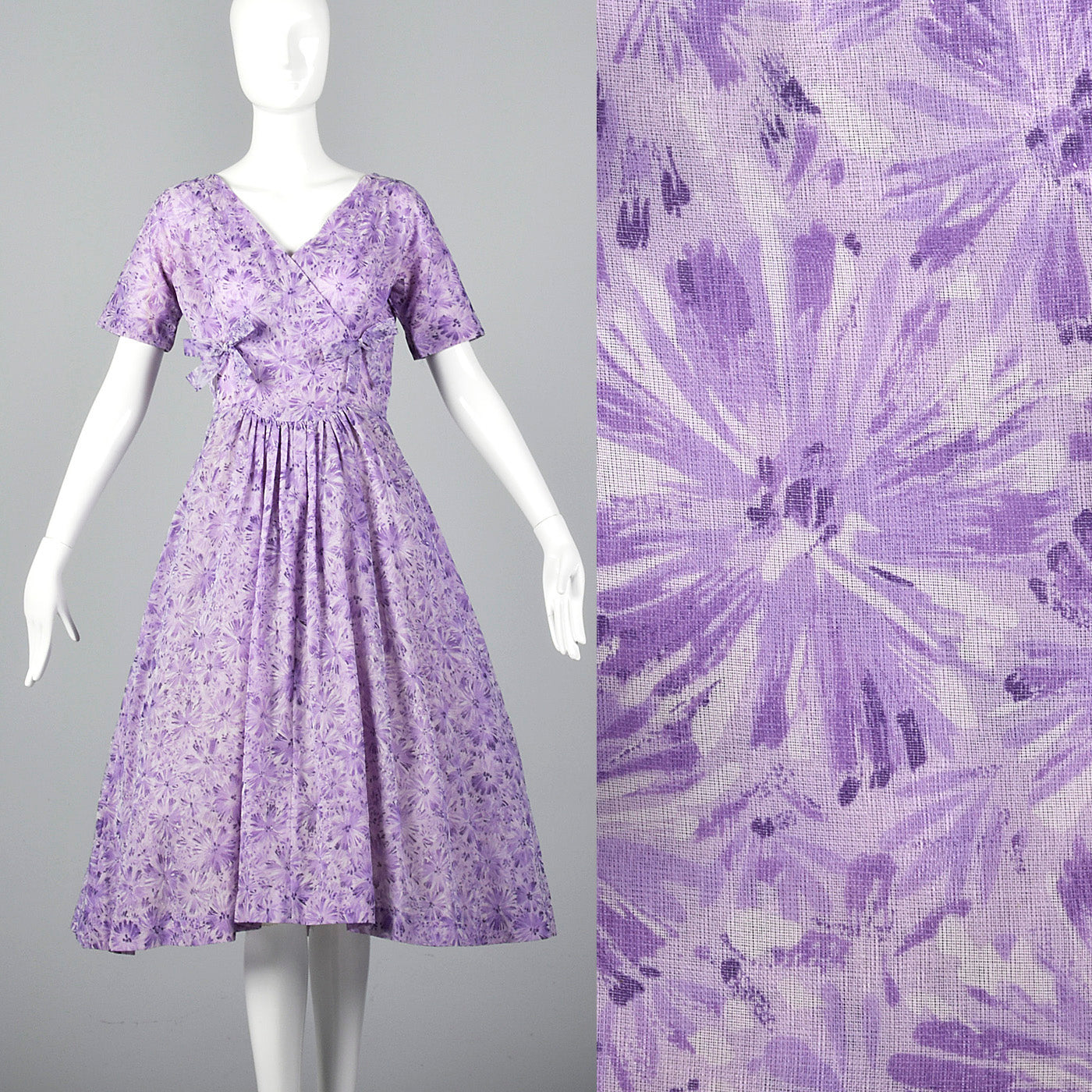 1950s Purple Floral Dress