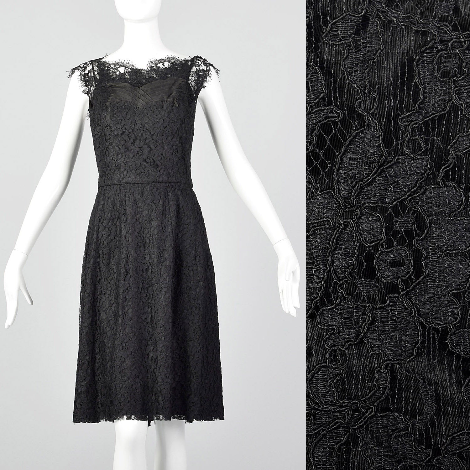 1950s Black Lace Cocktail Dress