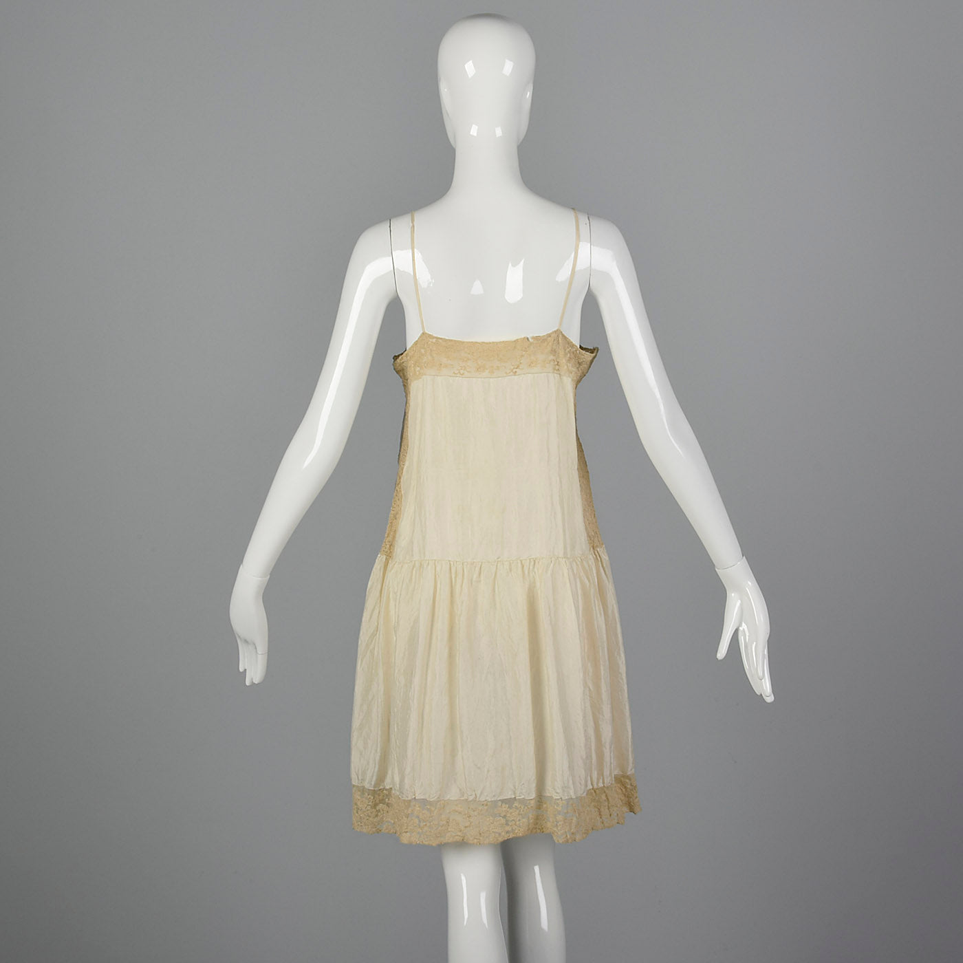 1920s Cream Silk Slip with Lace Trim