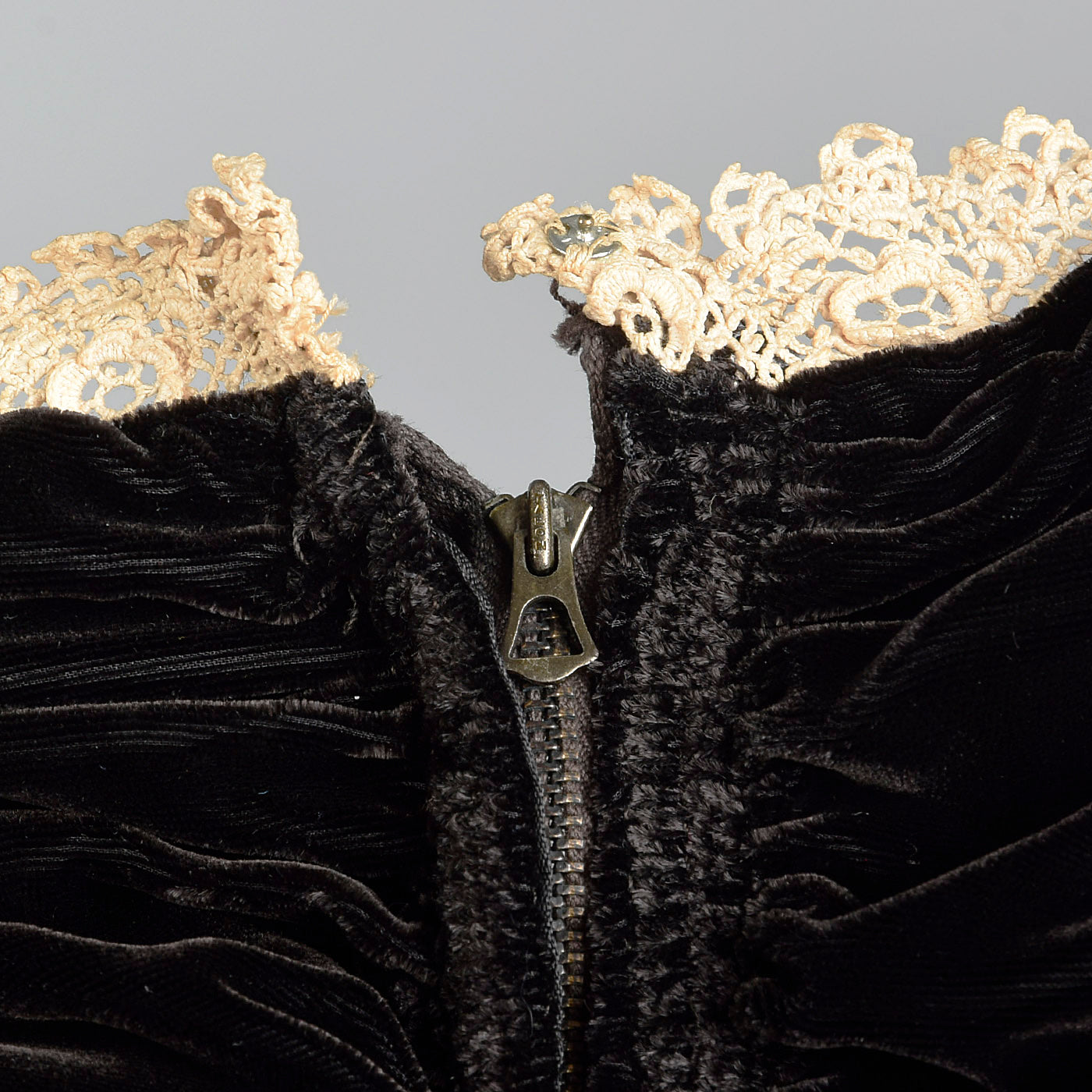 1940s Black Velvet Halter Dress with Ruched Bodice