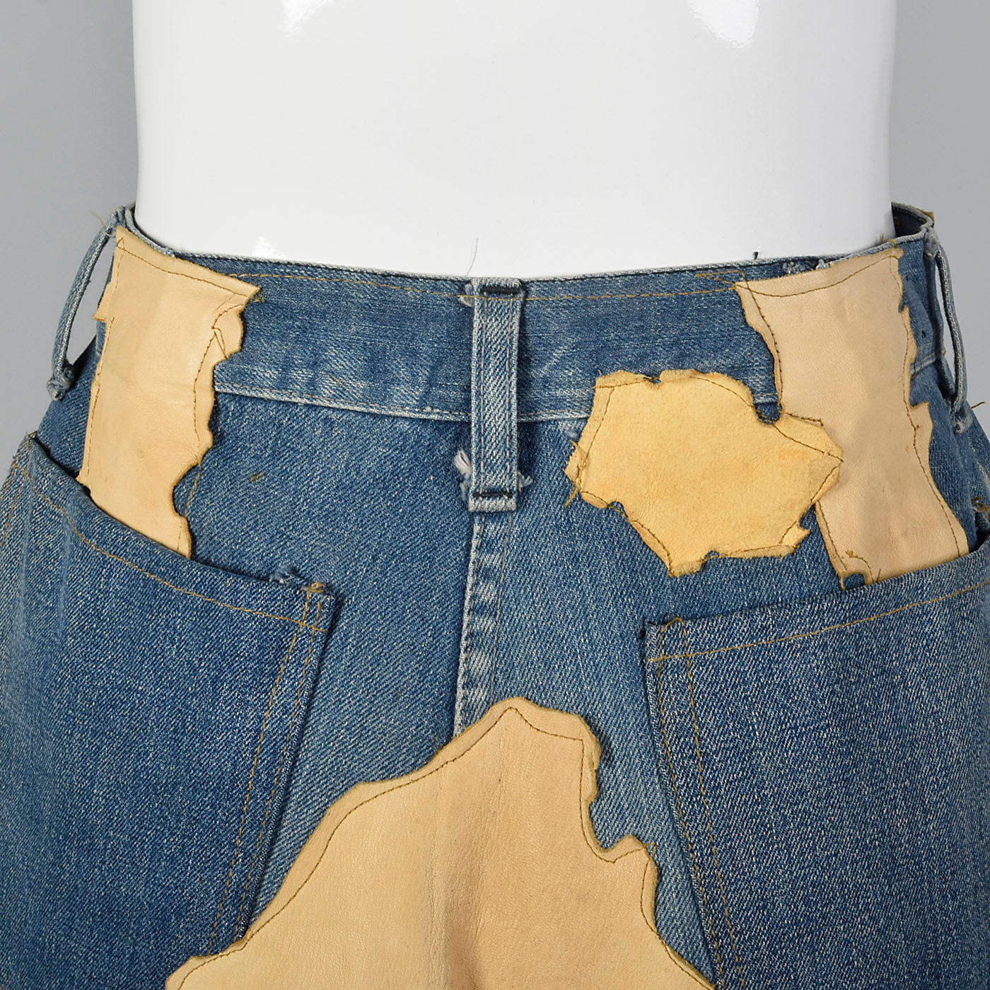 1970s Bohemian  Denim & Leather Patch Skirt