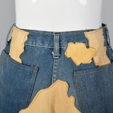 1970s Bohemian  Denim & Leather Patch Skirt