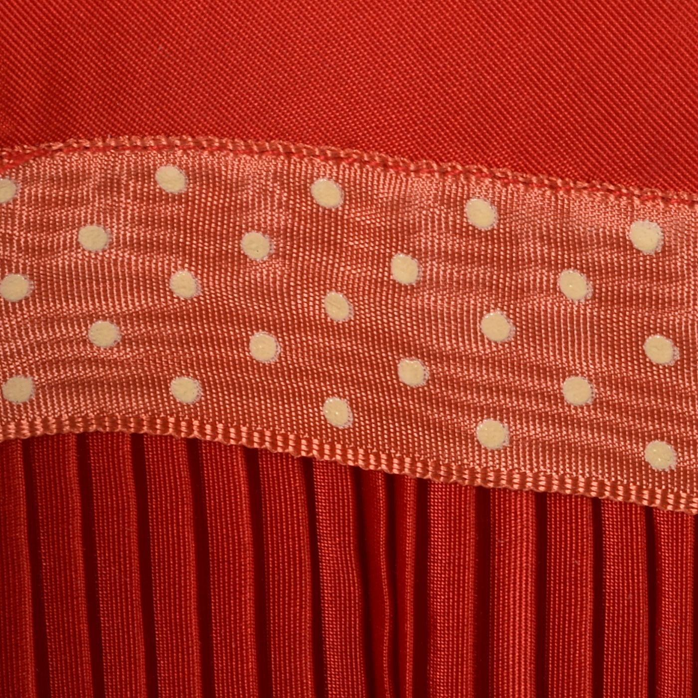 1950s Red Taffeta Half Slip with Crystal Pleats and Polka Dot Ribbon