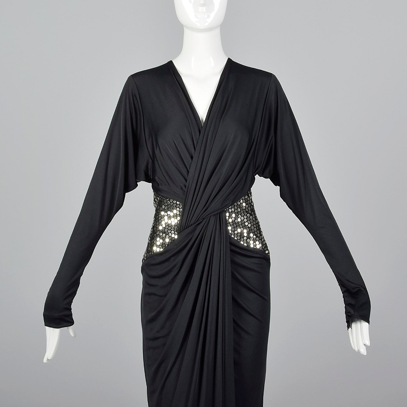 1980s Tadashi I. Magnin Sequin and Draped Dress