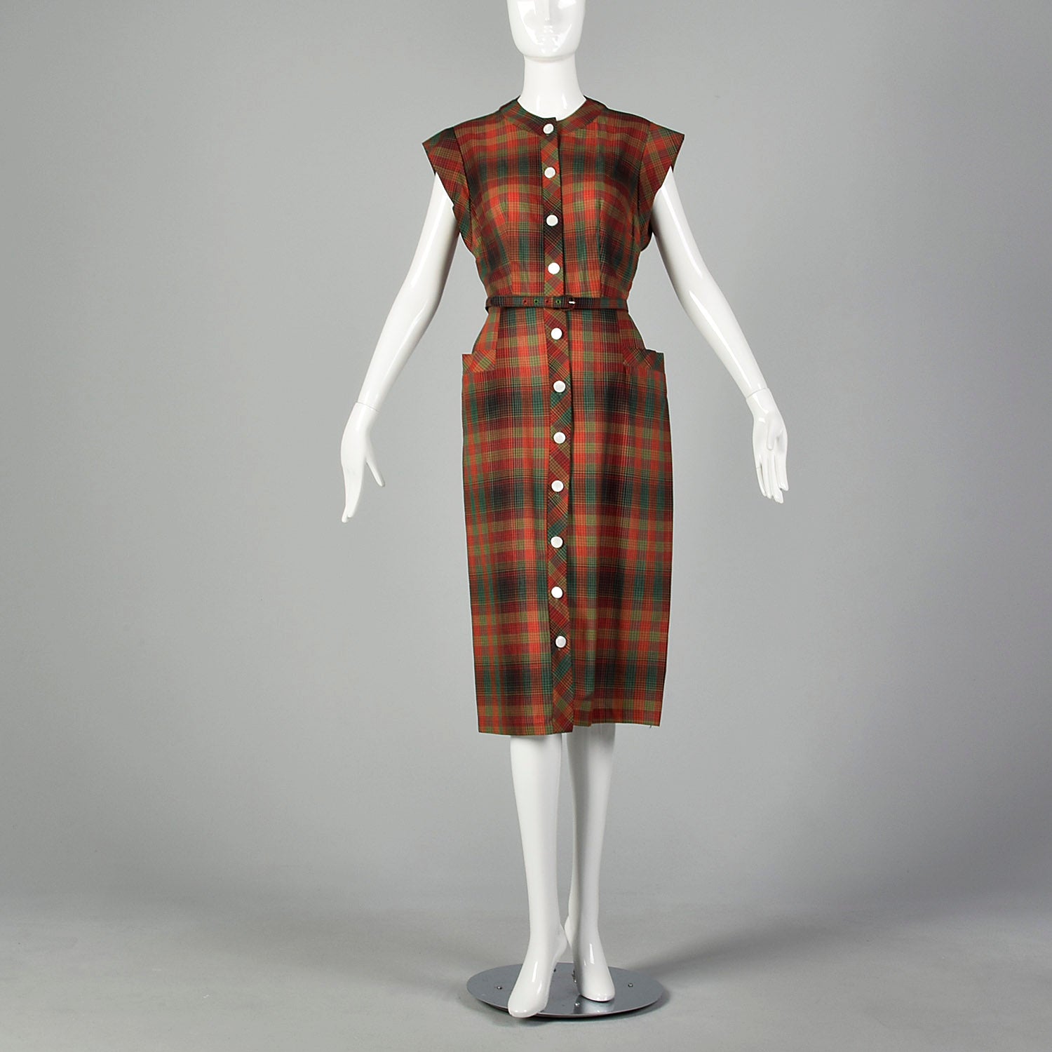 Small 1950s Red and Green Plaid Day Dress