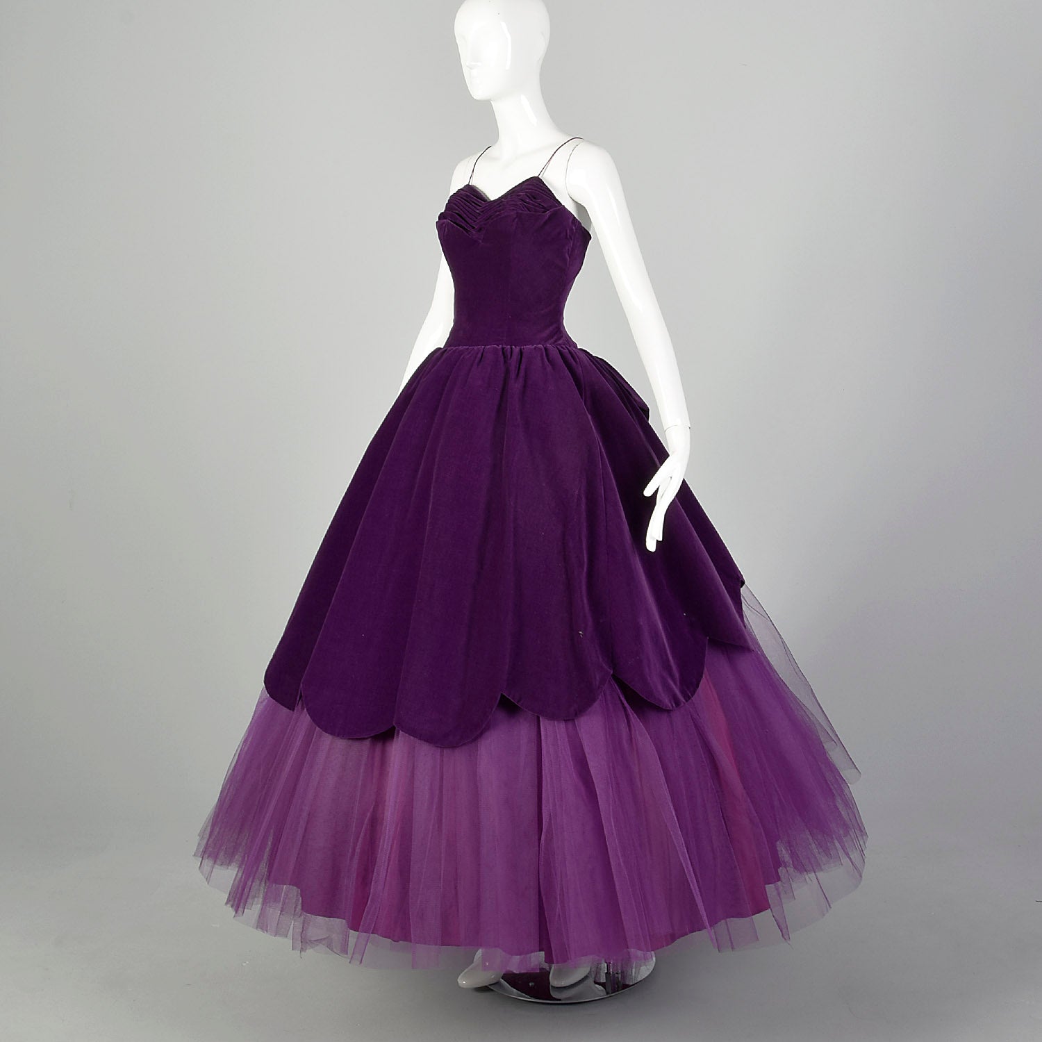 XS 1950s Purple Velvet and Tulle Ball Gown