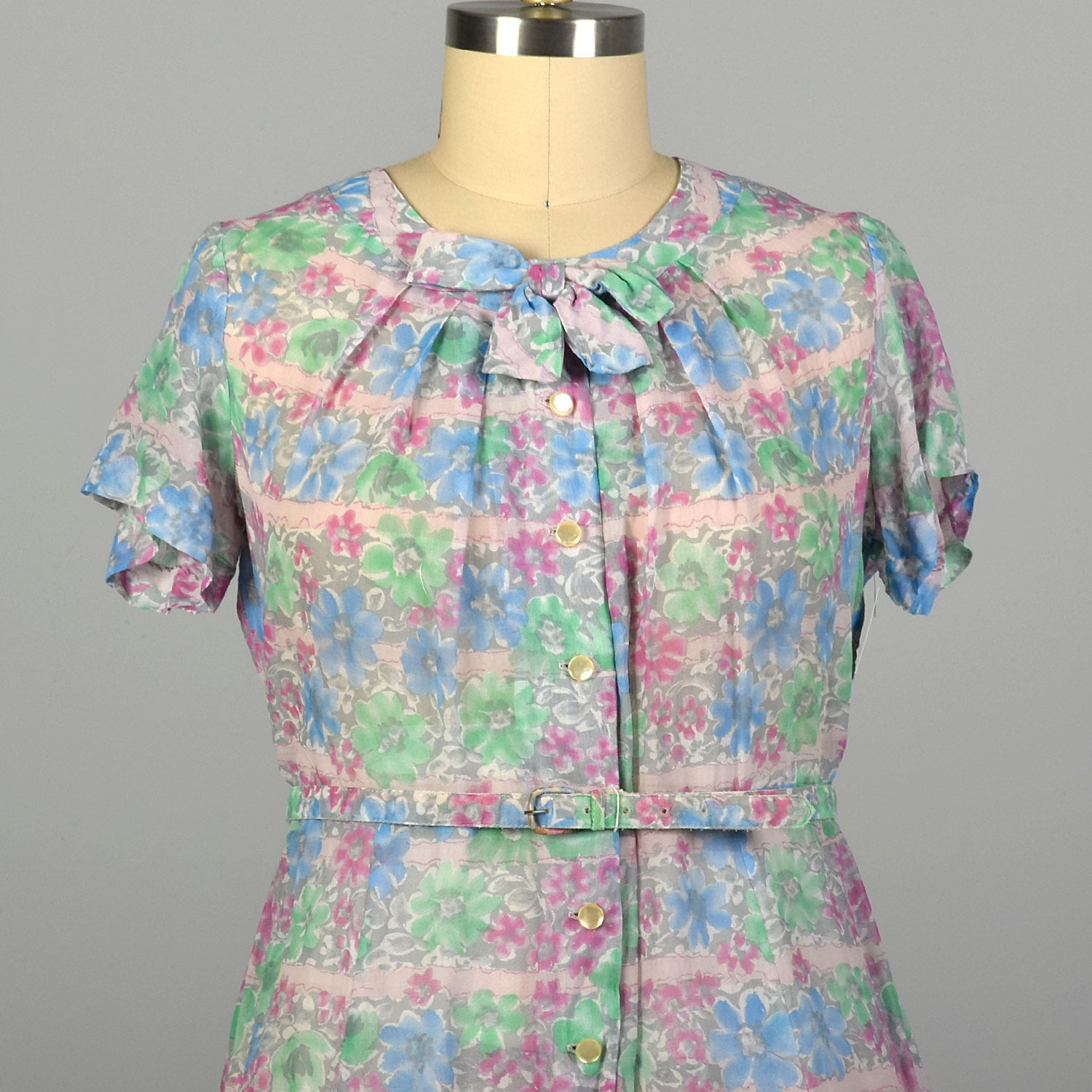 XXL 1950s Day Dress Lightweight Semi-Sheer Short Sleeve Floral Summer Casual