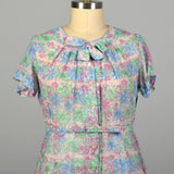 XXL 1950s Day Dress Lightweight Semi-Sheer Short Sleeve Floral Summer Casual