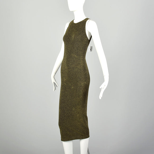 Wolford Metallic Gold Dress Keyhole Back Sexy Stretch Bodycon