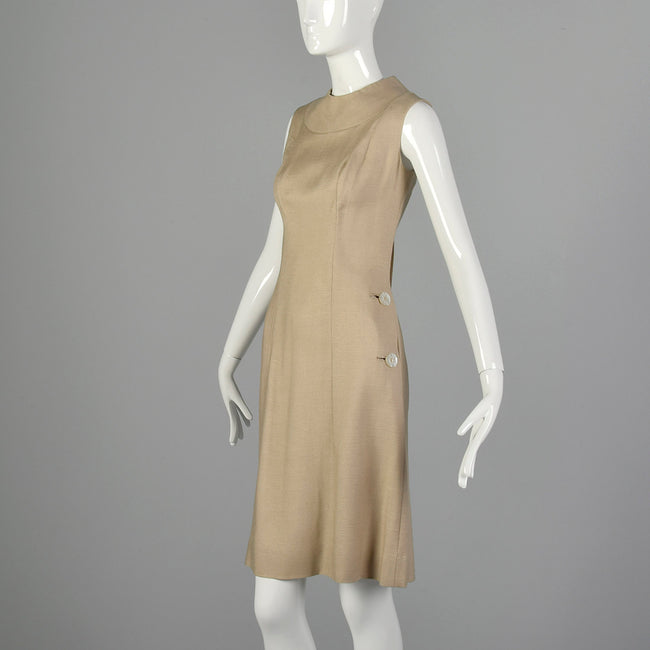 Small 1960s Tan Linen Shift Dress