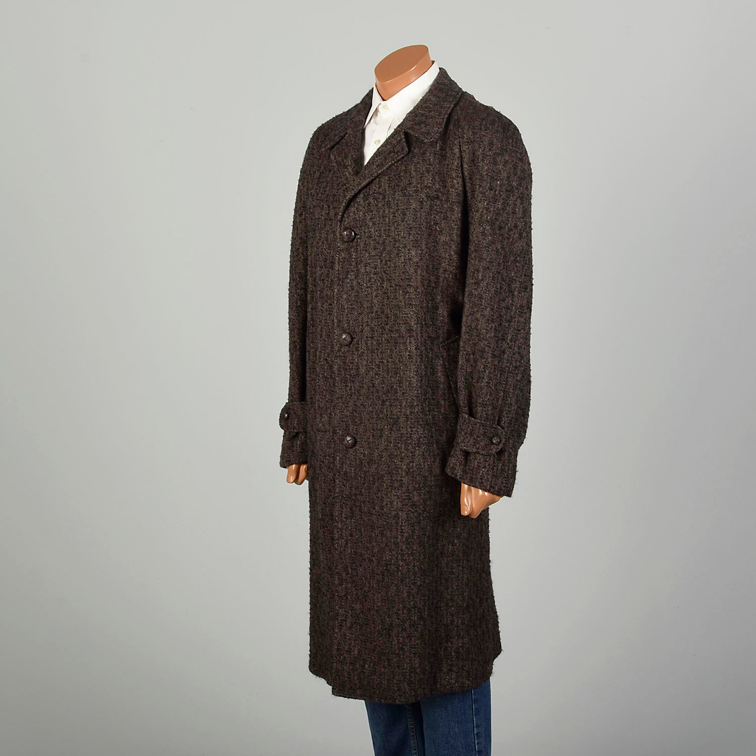 XXL 1950s Coat Brown Boucle Wool Tweed Winter Overcoat