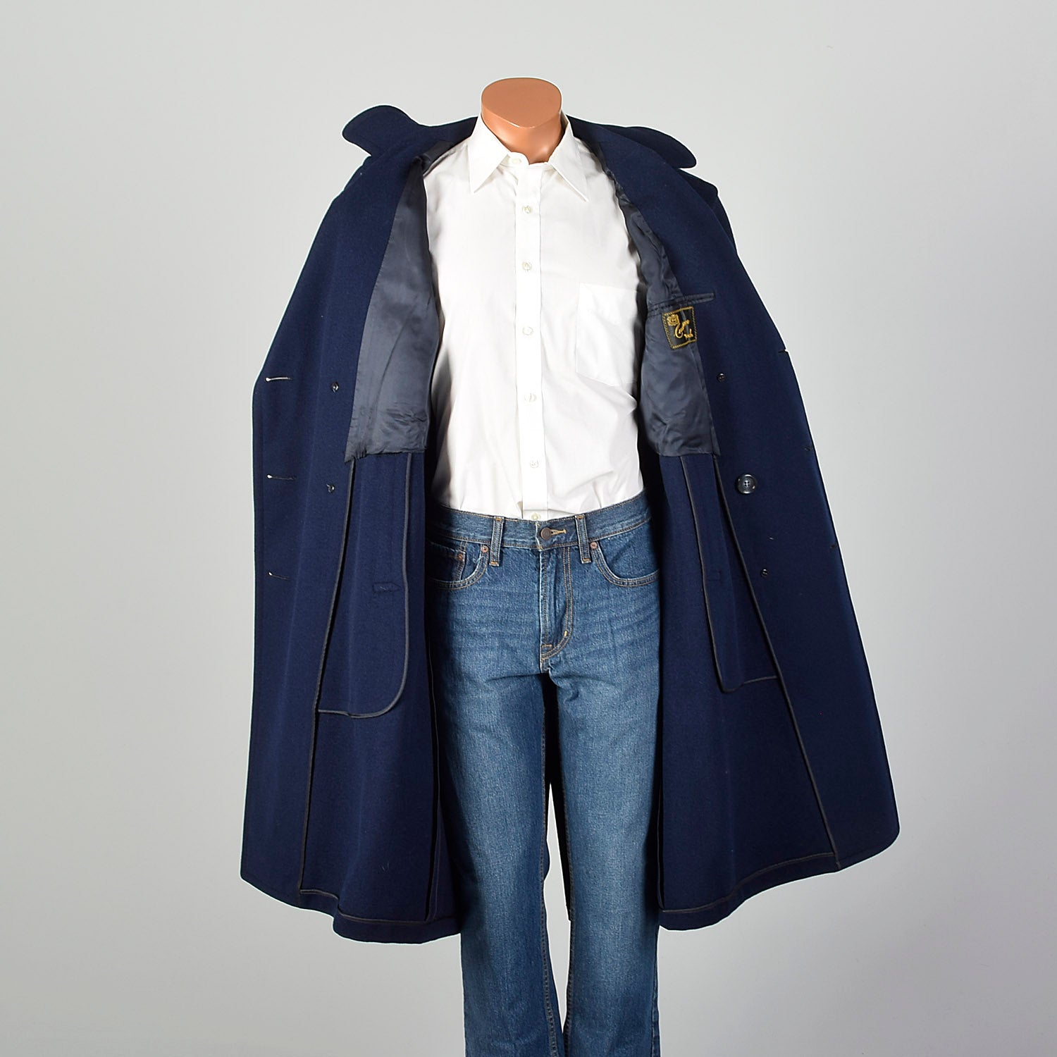 Large 1950s NavyDouble Breasted  Coat