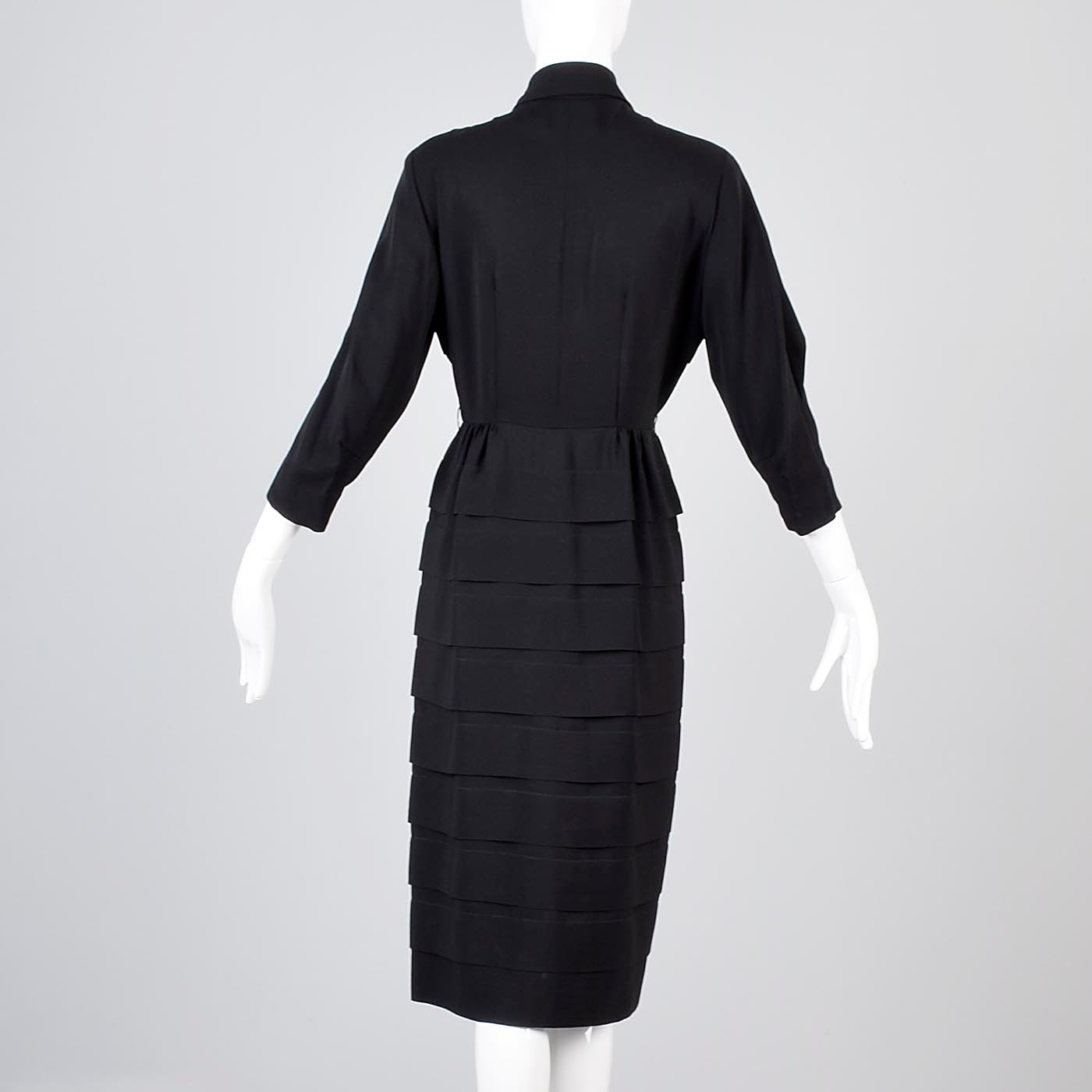 1950s Little Black Cocktail Dress with Layered Design