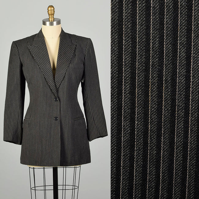 Small 1950s Two Button Gray Black Stripe Blazer Welt Pockets Unvented