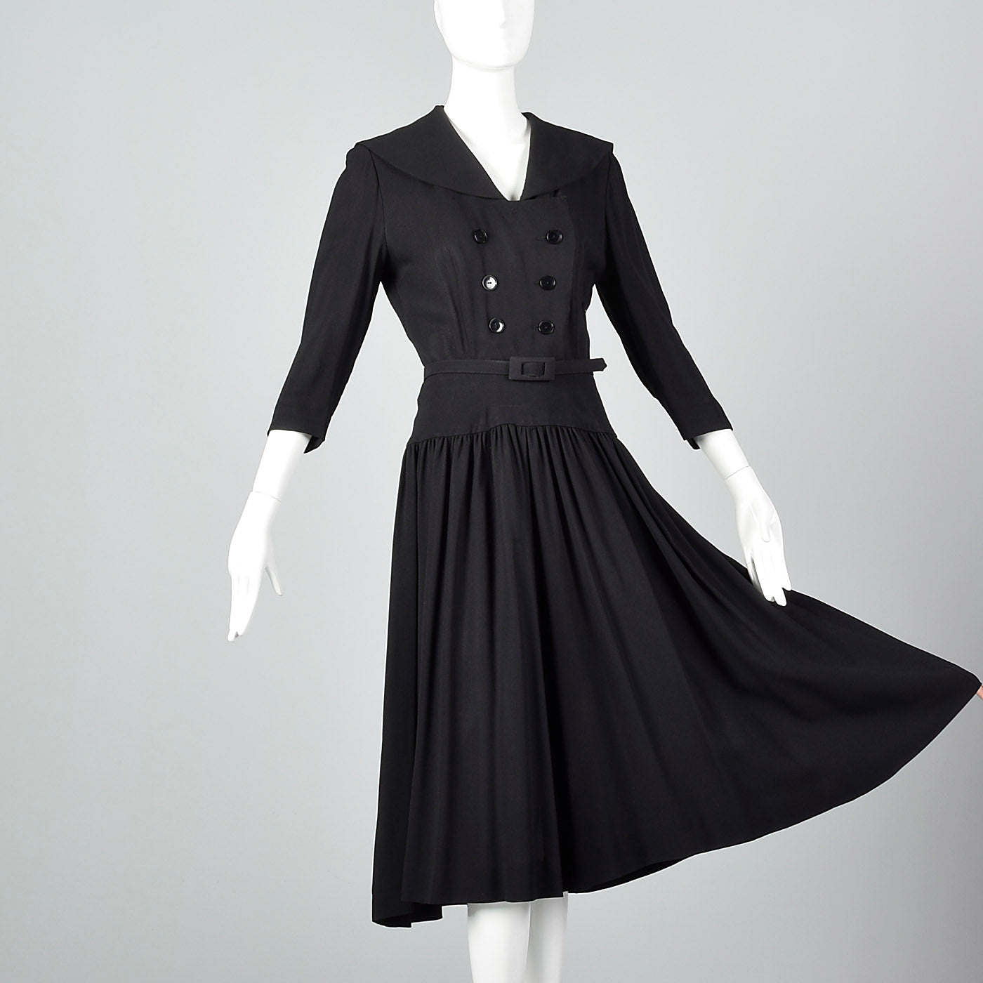 Small 1950s Black Drop Waist Dress