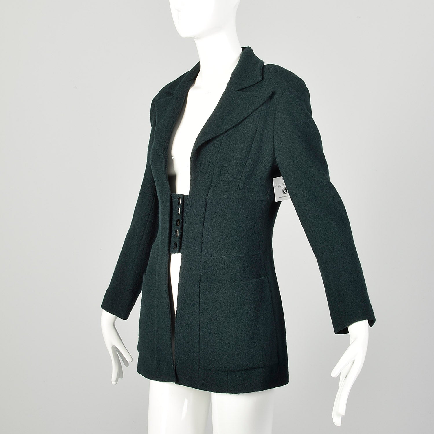 Small 1990s Karl Lagerfeld Blazer Avant Garde Green Wool Wide Lapel