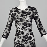 1990s Black Stretch Dress in Sexy Sheer Lace