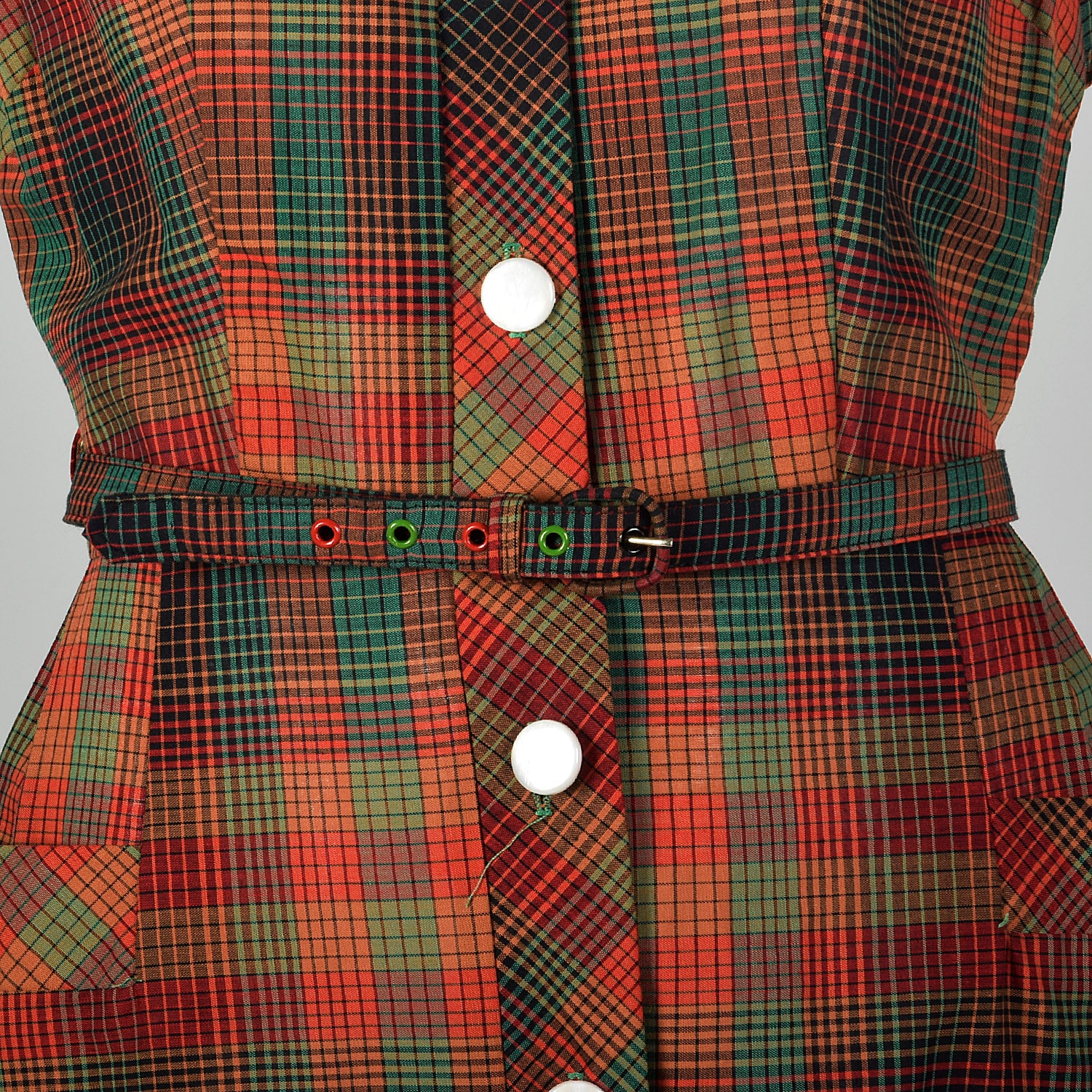 Small 1950s Red and Green Plaid Day Dress