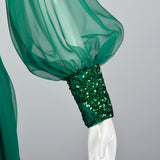 1970s Emerald Green Gown with Bishop Sleeves