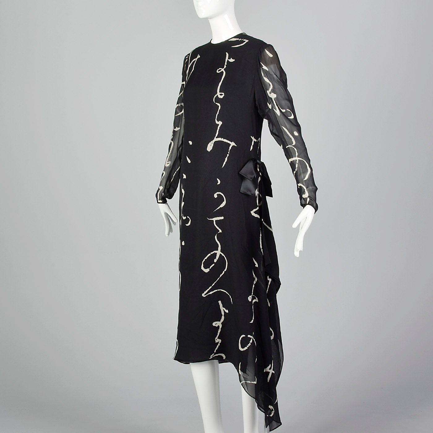 1980s Hanae Mori Black Silk Dress