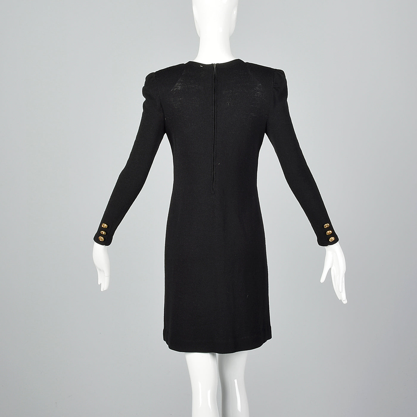 1980s Black Knit Dress with Gold Buttons