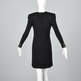 1980s Black Knit Dress with Gold Buttons