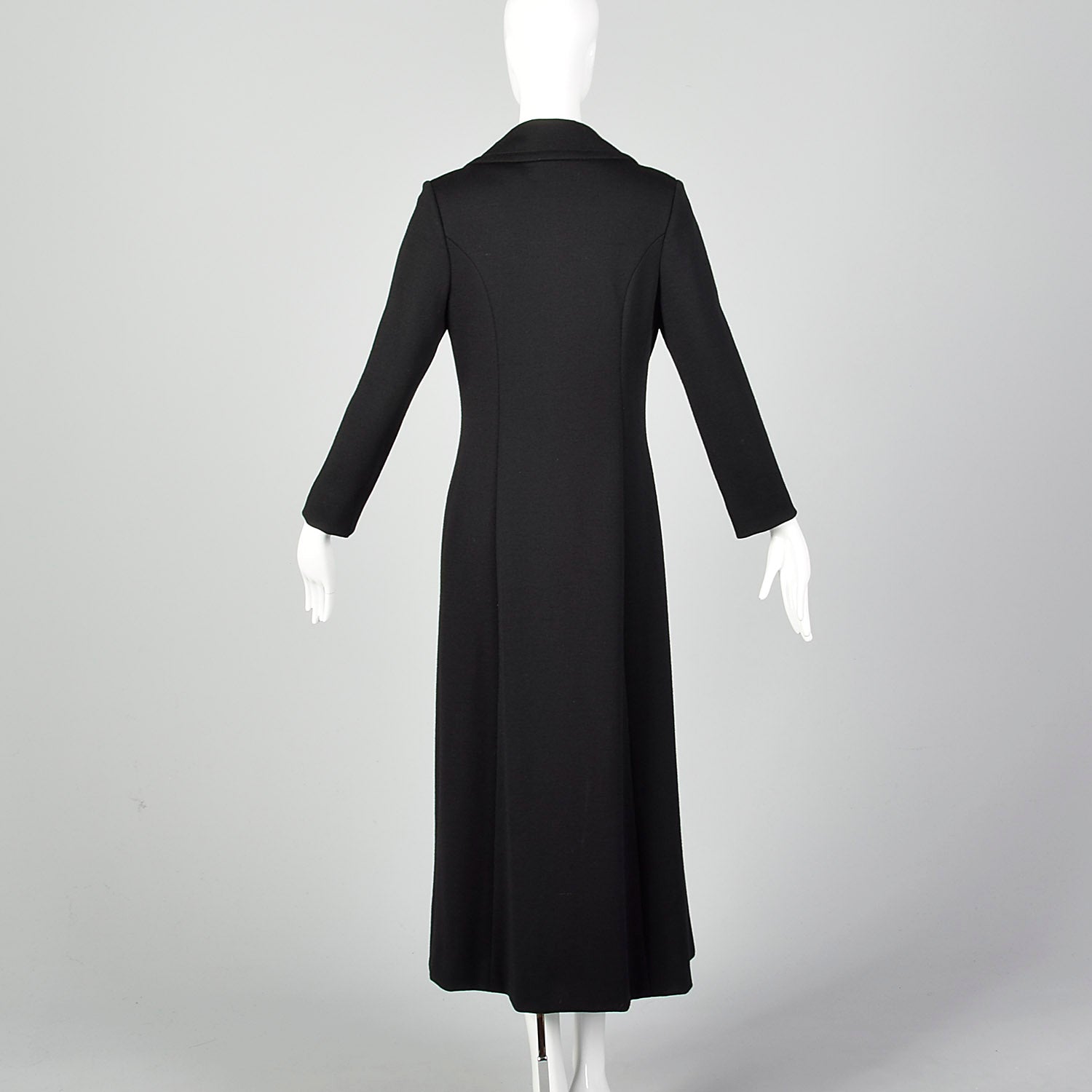 XS 1970s Double Breasted Black Maxi Coat