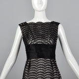 1950s Black Lace Dress Over Pink and Silver Lurex