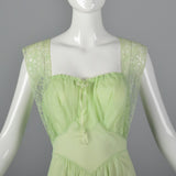 1950s Vanity Fair Green Nightgown with Crystal Pleat Bust