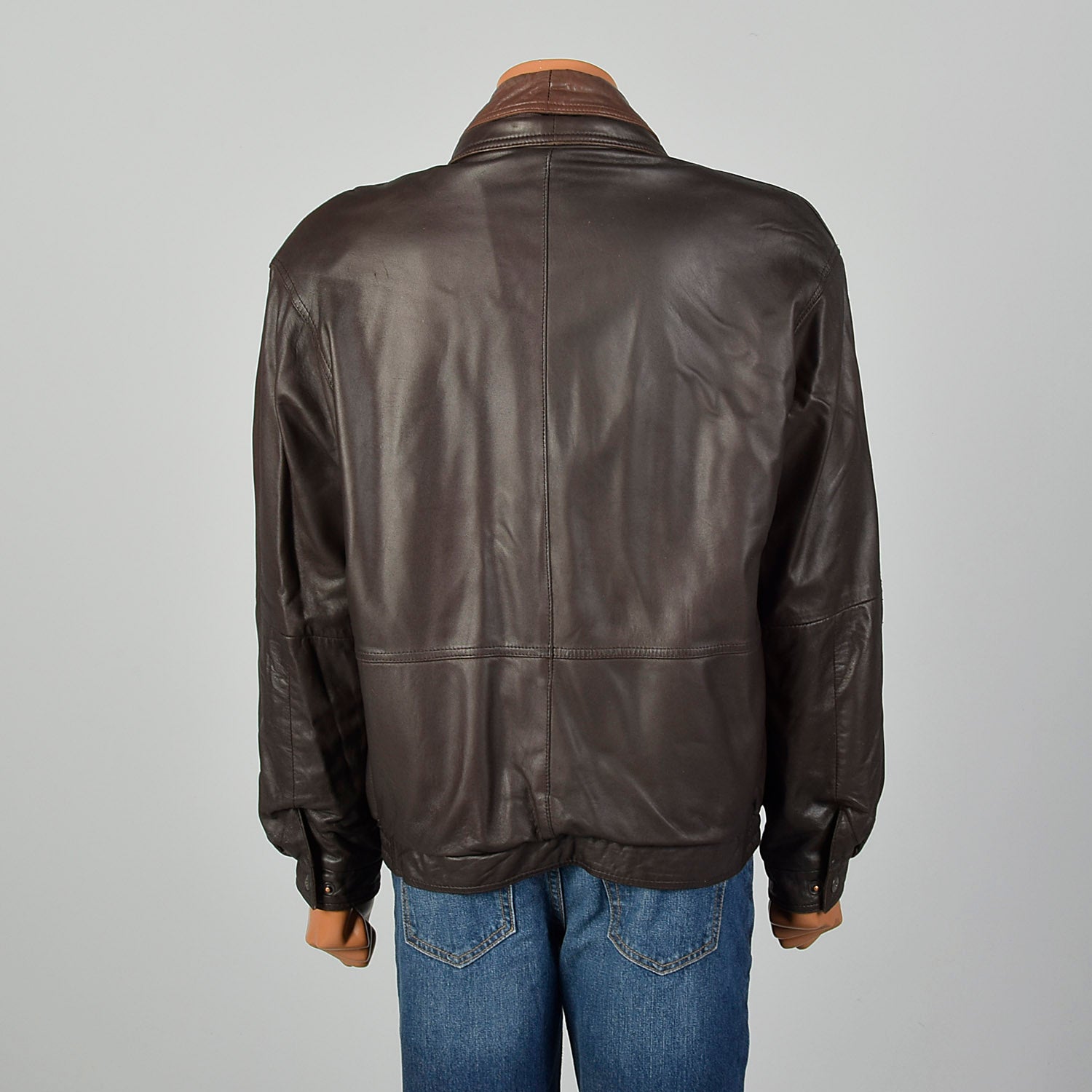 Large Remy Mens 1990s Chocolate Brown Leather Jacket