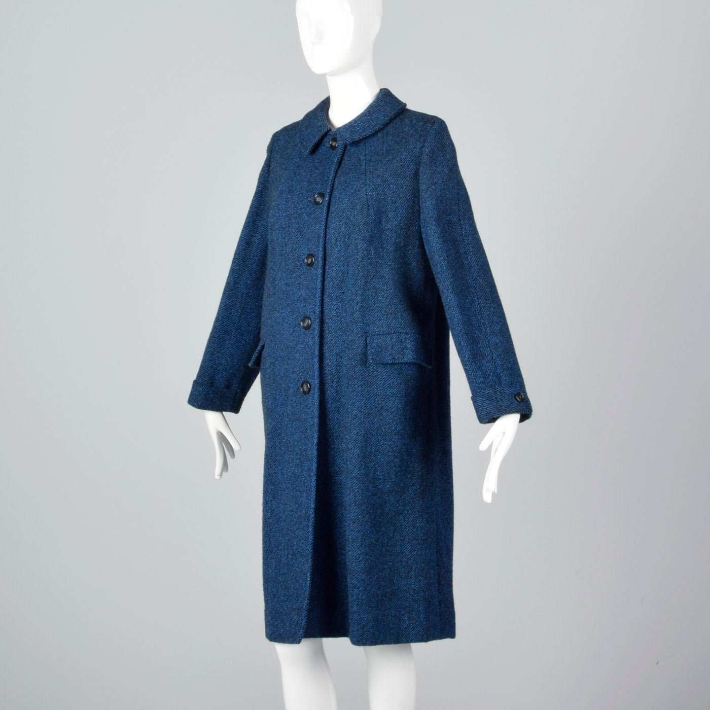 1950s Blue and Black Tweed Coat