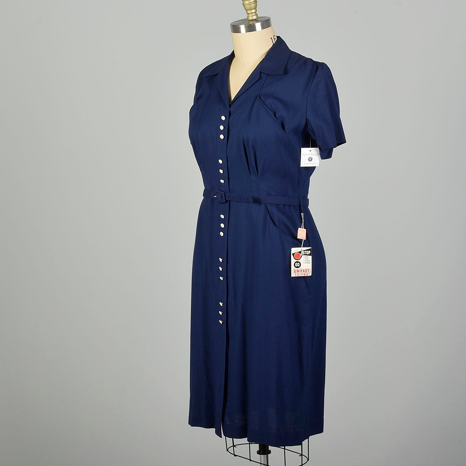XXL 1950s Navy Blue Cotton Dress Rayon Deadstock Short Sleeve Volup