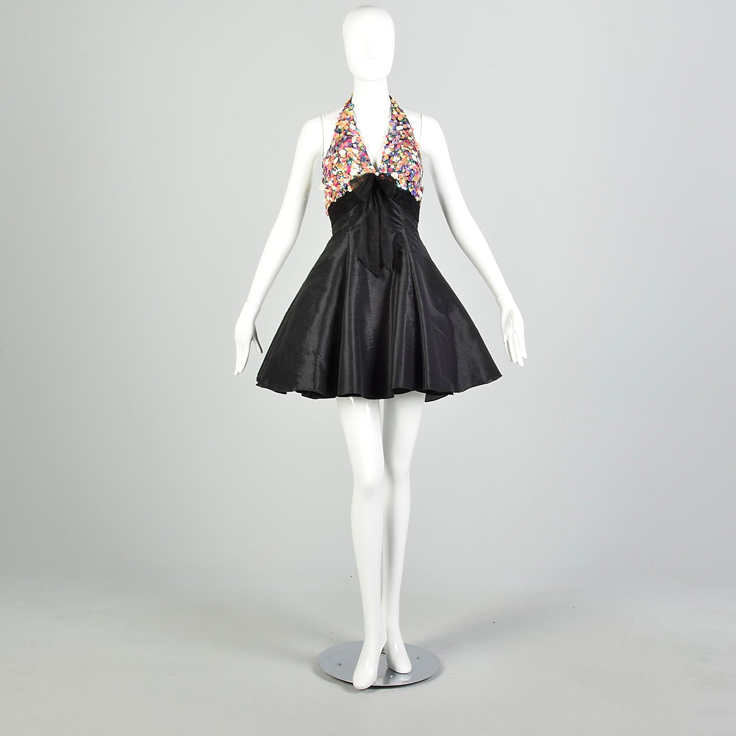 XS 1990s Fit & Flare Prom Mini Dress Halter Cocktail Party Evening Dress