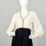 Large 1970s Palazzo Pant Jumpsuit Long Sleeve Flowy V Neck Hostess