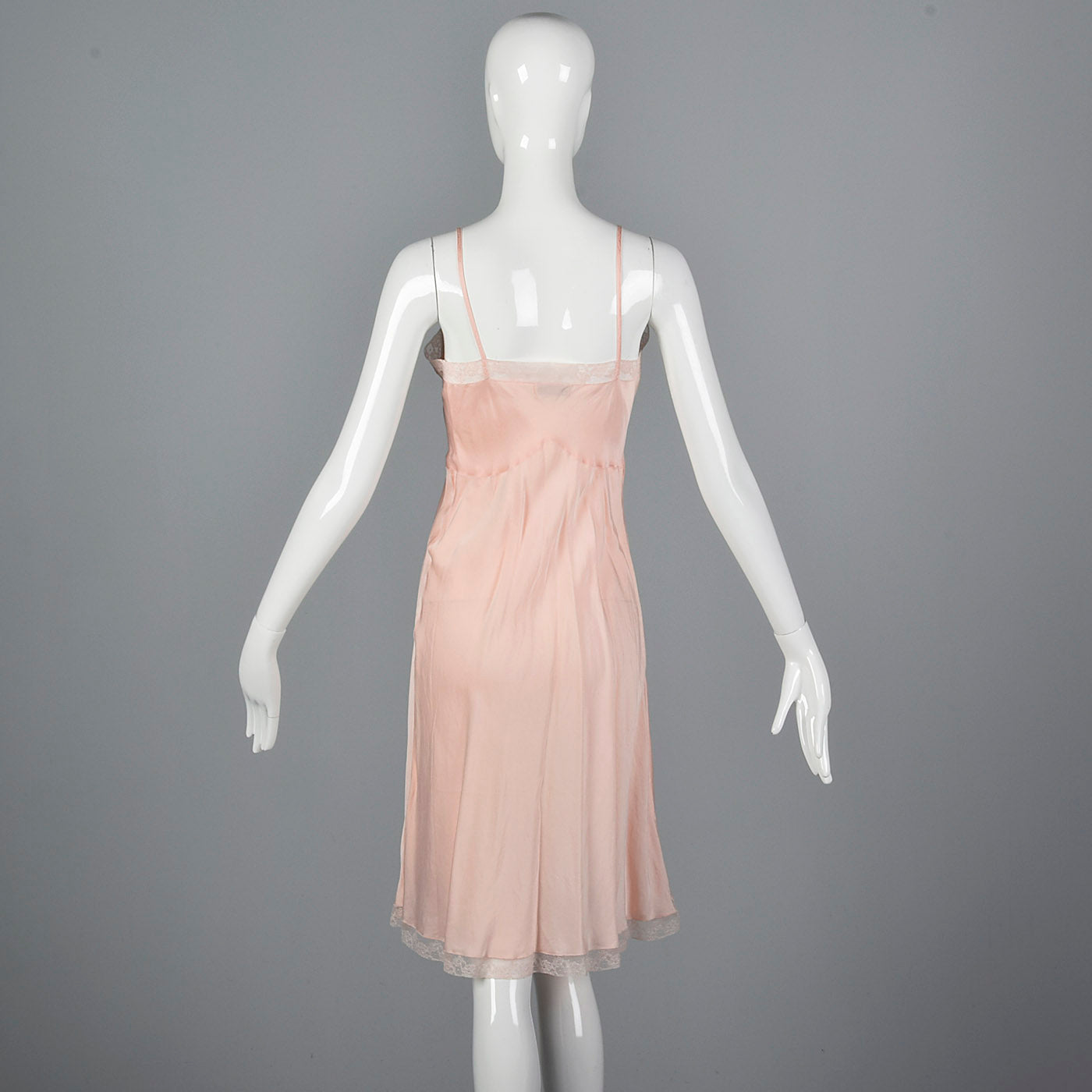 1950s Pink Silk Full Slip with Lace Trim, Bias Cut