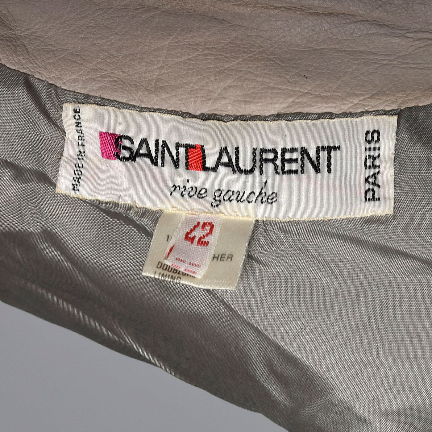 1980s Yves Saint Laurent Rive Gauche Gray Leather Skirt Suit