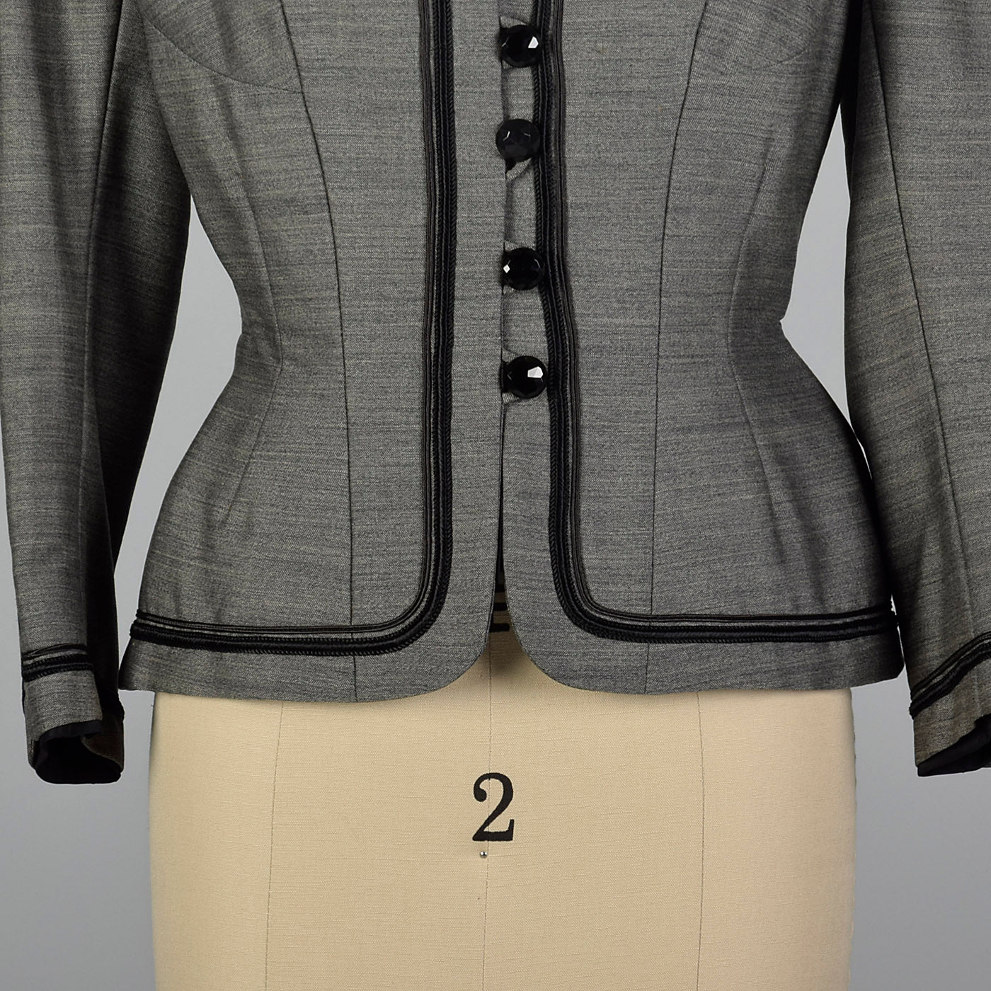 1950s Bonwit Teller Gray Fitted Blazer with Black Trim